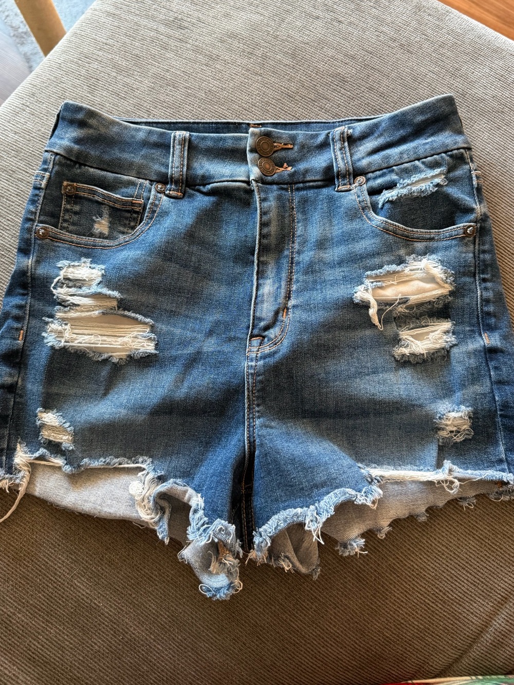 American Eagle Outfitters Curvy Distressed Blue Denim Jean Shorts